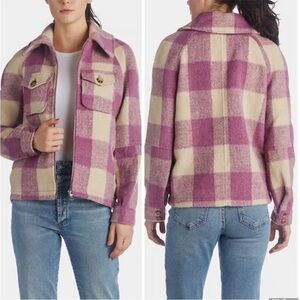 Avec Les Filles Pink and Cream Plaid Utility Jacket